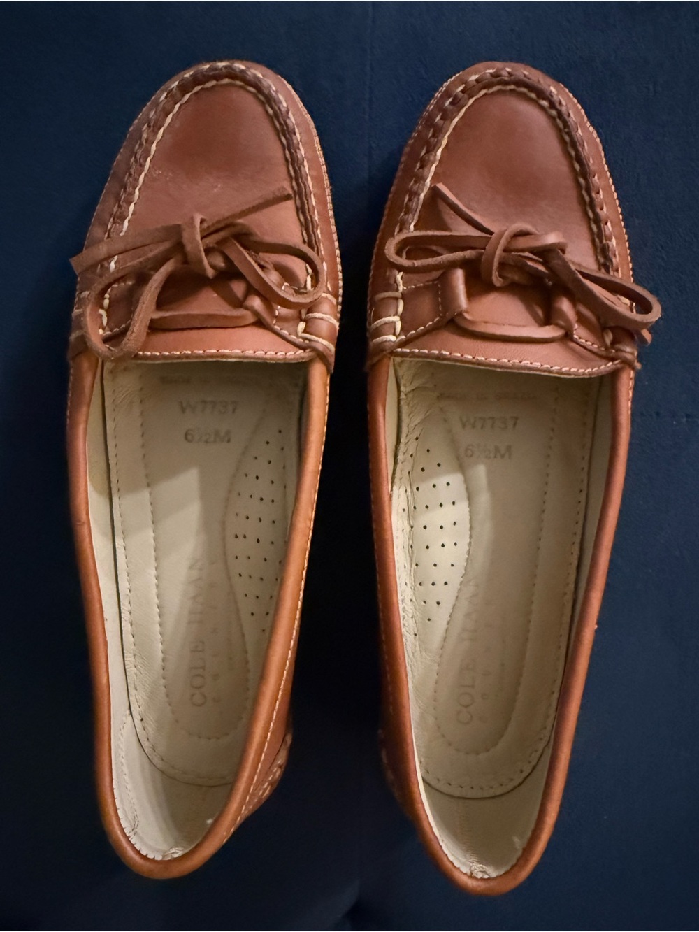 Cole Haan Brown Leather Bow Moccasin Flats
